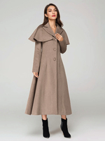 Manteau en laine mélangée avec cape classique à revers élégant Camel hiver long vêtements d