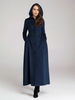 Manteau en laine mélangée avec capuche bleu marine foncé coupe trapèze évasé maxi vêtements d