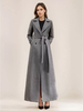 Manteau en laine mélangée grise pour femme ceinture à revers croisé chic pleine longueur vêtements dextérieur 2025