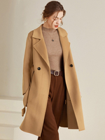 Manteau en laine pour femme classique revers cranté ceinture confortable hiver mi-long vêtements d