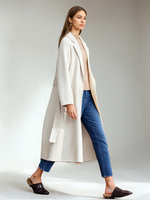 Manteau en laine pour femme classique revers grandes poches ceinture couleur unie vêtements d