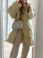 Manteau en Matelassé Mi-long Femme à Col Montant avec Manches Longues avec Poches Unicolore