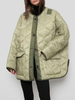Manteau en Matélassé Court Femme à Col Rond avec Manches Longues avec Boutons Pressions Unicolore