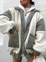 Manteau en Matélassé en Fausse Fourrure Court Femme à Col Revers avec Manches Longues avec Manches Longues Bicolores