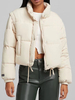 Manteau en Matélassé Verni Court Femme avec Manches Longues à Boutons Pressions Unicolore