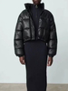 Manteau en Matélassé Verni Court Femme avec Manches Longues à Boutons Pressions Unicolore