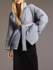 Manteau en Matélassé Verni Court Femme avec Manches Longues Coupe Cintrée à Zip Unicolore