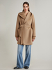 Manteau en mélange de laine et de cachemire avec capuche Camel Manteau court à double face avec ceinture pour femme 2025