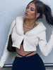 Manteau Fausse Fourrrure Taille Haute avec Manches Longues à Col V Unicolore Manteau Veste Sexy