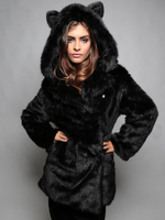 Manteau Fausse Fourrure à Capuche avec Oreilles de Chat Femme Hiver avec Manches Longues Unicolore