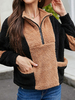 Manteau Fausse Fourrure Court Femme à Col Revers avec Manches Longues à Zip Bicolores Manteau Femme
