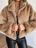 Manteau Fausse Fourrure Court Femme à Col Revers avec Manches Longues Unicolore