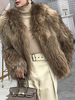 Manteau Fausse Fourrure Court Femme avec Manches Longues à Col Montant Unicolore Manteau Femme