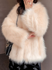 Manteau Fausse Fourrure Court Femme avec Manches Longues à Col Rond Unicolore Manteau Manteau