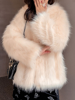 Manteau Fausse Fourrure Court Femme avec Manches Longues à Col Rond Unicolore Manteau Manteau