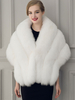 Manteau fausse fourrure femme Cape veste fausse fourrure d’hiver femme blanc v-Neck demi-manchonmanteau fausse fourrure