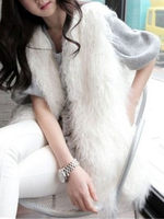 Manteau Fausse Fourrure Gilet Femme Hiver avec Poche Unicolore Blanc en Fousse Fourrure Synthétique Manteau Fausse Fourrure Gilet Femme