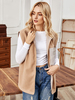 Manteau Fausse Fourrure Gilet Sans Manches Hiver Femmes à Col Montant à Zip avec Poches Bicolores
