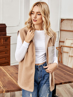 Manteau Fausse Fourrure Gilet Sans Manches Hiver Femmes à Col Montant à Zip avec Poches Bicolores