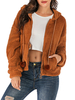 Manteau Fausse Fourrure Hiver Court Femmes à Capuche avec Manches Longues avec Poches Unicolore Manteau Fausse Fourrure Hiver