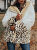 Manteau Fausse Fourrure Hiver Imprimés Léopard Court Teddy à Col Revers avec Manches Longues à Zip Cousu Bicolores Manteau Hiver Imprimés Léopard