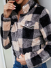 Manteau Fausse Fourrure Imprimé Carreaux Teddy Femme à Col Revers avec Manches Longues avec Poches Bicolores