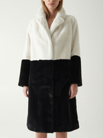 Manteau Fausse Fourrure Mi-long Femme avec Manches Longues à Col Revers Bicolores Manteau Femme