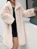 Manteau Fausse Fourrure Mi-long Femme Synthétique avec Manches Longues à Col Revers Unicolore Manteau Femme