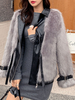 Manteau Fausse Fourrure Synthétique Coucu en Cuir Femme avec Manches Longues Volantes Bicolores Manteau Femme