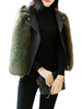 Manteau Fausse Fourrure Synthétique Coucu en Cuir Femme avec Manches Longues Volantes Unicolore Manteau Femme