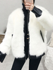 Manteau Fausse Fourrure Synthétique Coucu en Cuir Femme avec Manches Longues Volantes Unicolore Manteau Femme