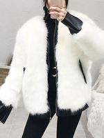 Manteau Fausse Fourrure Synthétique Coucu en Cuir Femme avec Manches Longues Volantes Unicolore Manteau Femme