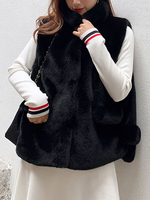 Manteau Fausse Fourrure Synthétique Femme à Col Montant sans Manches Unicolore Gilets Manteau Femme