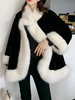 Manteau Fausse Fourrure Synthétique Femme avec Manches Longues à Col V Bicolores Manteau Femme