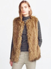 Manteau Fausse Fourrure Synthétique Femme Gilet Veste Unicolore Marron Clair