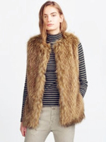 Manteau Fausse Fourrure Synthétique Femme Gilet Veste Unicolore Marron Clair