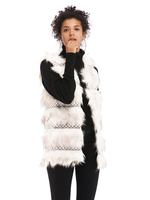 Manteau Fausse Fourrure Synthétique Gilet Long Femme Hiver Bimatières à Col Rond sans Manches Manteau Hiver Femme