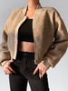 Manteau Fausse Fourrure Teddy Court Femme à Col Montant avec Manches Longues à Zip Unicolore