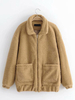 Manteau Fausse Fourrure Teddy Femmes Hiver Court à Col Rever avec Manches Longues avec Poches Unicolore