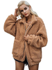 Manteau Fausses Fourrures Teddy Hiver Femmes Court à Col Montant avec Manches Longues avec Poches à Zip Unicolore Manteau Hiver 2021 Femme