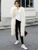 Manteau Faussu Fourrure Long Femmes Hiver avec Manches Longues Unicolore Manteau Fausse Fourrure Synthétique Blanc Beige