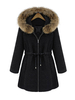 Manteau Femme à Capuche avec Manches Longues à Zip Coupe Cintrée à Lacets Unicolore Hiver