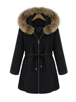 Manteau Femme à Capuche avec Manches Longues à Zip Coupe Cintrée à Lacets Unicolore Hiver