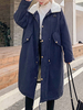 Manteau femme bleu marine foncé Col rabattu Manches longues cordon de serrage Parka Veste d\