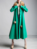Manteau Femme Bleu Vert Col Roulé Manches Longues Pom Poms Manteau Enveloppé Bohémien