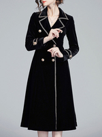 Manteau Femme Boutons Col Rabattu Manteau Dhiver Noir En Velours Côtelé Décontracté