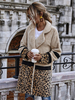 Manteau Femme Camel Col Rabattu Manches Longues Imprimé Léopard Casual Maxi Coat