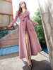Manteau Femme Col Rabattu Ceinture Décontracté Camée Veste En Laine Rose