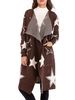Manteau Femme Col Rabattu Géométrique Imprimé Étoile Plissé Décontracté Superposé Trench Marron Café