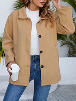 Manteau Femme Court à Col Revers avec Manches Longues avec Boutons Unicolore